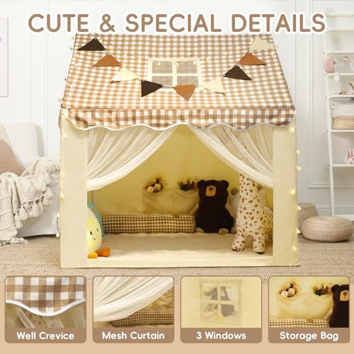 RONGFA Playhouse for Indoor & Outdoor, with Star Light, Flags and Carry Bag, Washable Kids Tent for Girls & Boys (Lattice ...