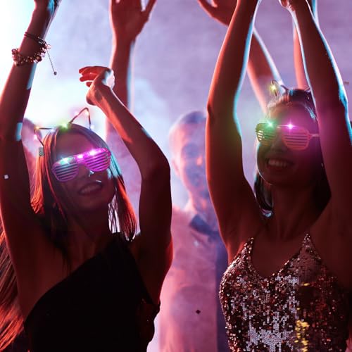 88 Pieces Light Up Party Favors Including 48 Glow Glasses LED Flashing Shutter Shades Glasses with 40 LED Cat Ear Headband...