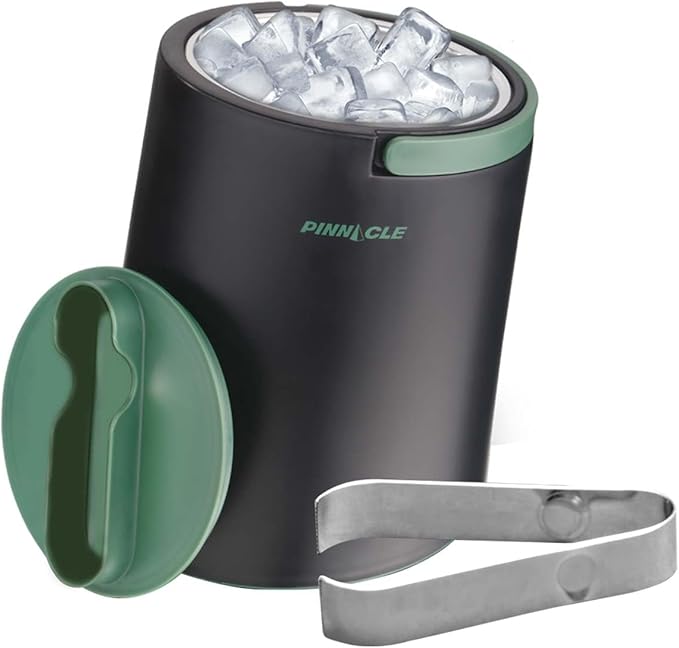 PINNACLE Insulated ice bucket for parties with Tong that fit into Lid - Stainless Steel ice bucket for cocktail bar with C...