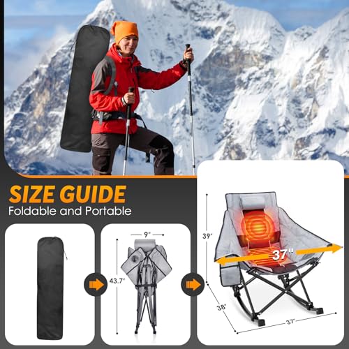 Suteck Heated Rocking Camping Chair, XL Oversized Rocking Chair Outdoor with 3 Heat Levels for Back and Seat, Heated Chair...