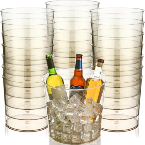 FillTouch 24 Pcs Plastic Ice Bucket 6 Liter Clear Ice Drink Wine Cooler for Wedding Large Champagne Beer Buckets Beverage ...