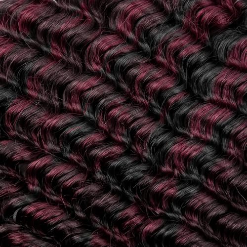 Highlight Bundle P1B99J Deep Wave Human Hair Bundles Two Tone Black Mixed With 99J Burgundy 3 Bundles 24 24 24 Inch Ombre Wine Red Bundle Hair Weave