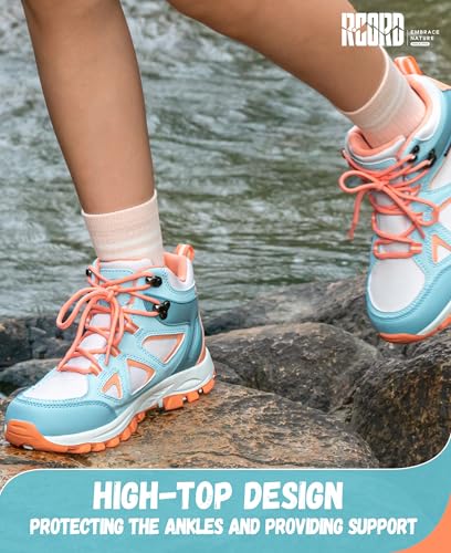 R CORD Kids Hiking Boots Waterproof Durable TPR Ankle Support Boots Breathable Trekking Shoes Non-Slip Outdoor Sneakers fo...