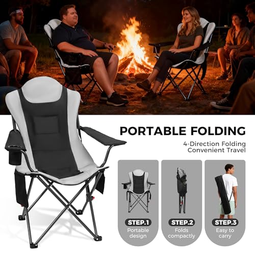 OUTSIDER Heated Camping Chair Heavy Duty 3-Position Folding Camp Chair with 3 Heat Levels, Cup Holder & Side Storage - Out...