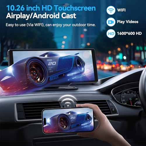 Portable Carplay Screen for Car, 10" Wireless Carplay & Android Auto Car Play Touchscreen with 1080P Backup Camera,GPS Nav...