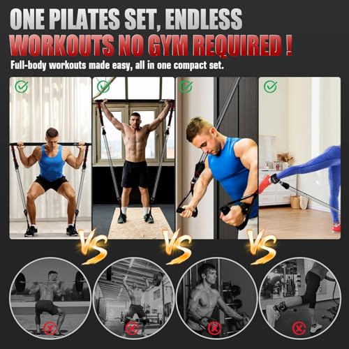 HPYGN Pilates Bar Kit with Resistance Bands, Heavy Duty Multifunctional Pilates Workout Equipment for Strength Training, H...
