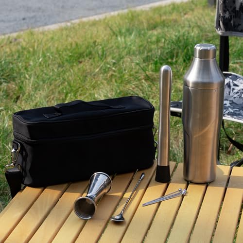 Lexenic Portable Cocktail Shaker Set,Premium Stainless Steel Vacuum Insulated Martini Shaker Kit,Bartender Kit Camping Coc...