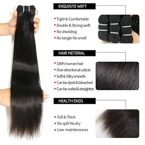 12A Human Hair Bundles Brazilian Straight Hair Bundles 18 20 22 Inch Brazilian Virgin Human Hair Weave Bundles For Black Women Straight Bundles Human Hair Extensions Natural Black Color