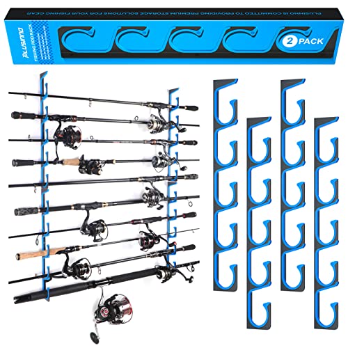 PLUSINNO H5 Horizontal Fishing Rod/Pole Holders for Garage, Wall or Ceiling Mounted Fishing Rod Rack, Aviation Aluminum Fi...