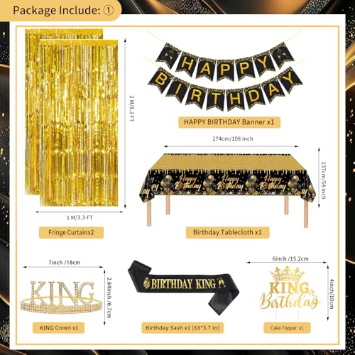 Black and Gold Birthday Decorations for Men Boy, 100pcs Black and Gold Party Decorations with Happy Birthday Banner, Ballo...