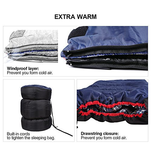 REDCAMP Cotton Flannel Sleeping Bag for Camping Backpacking, Adults Cold Weather Envelope Sleeping Bags with 2/3/4/6lbs Fi...
