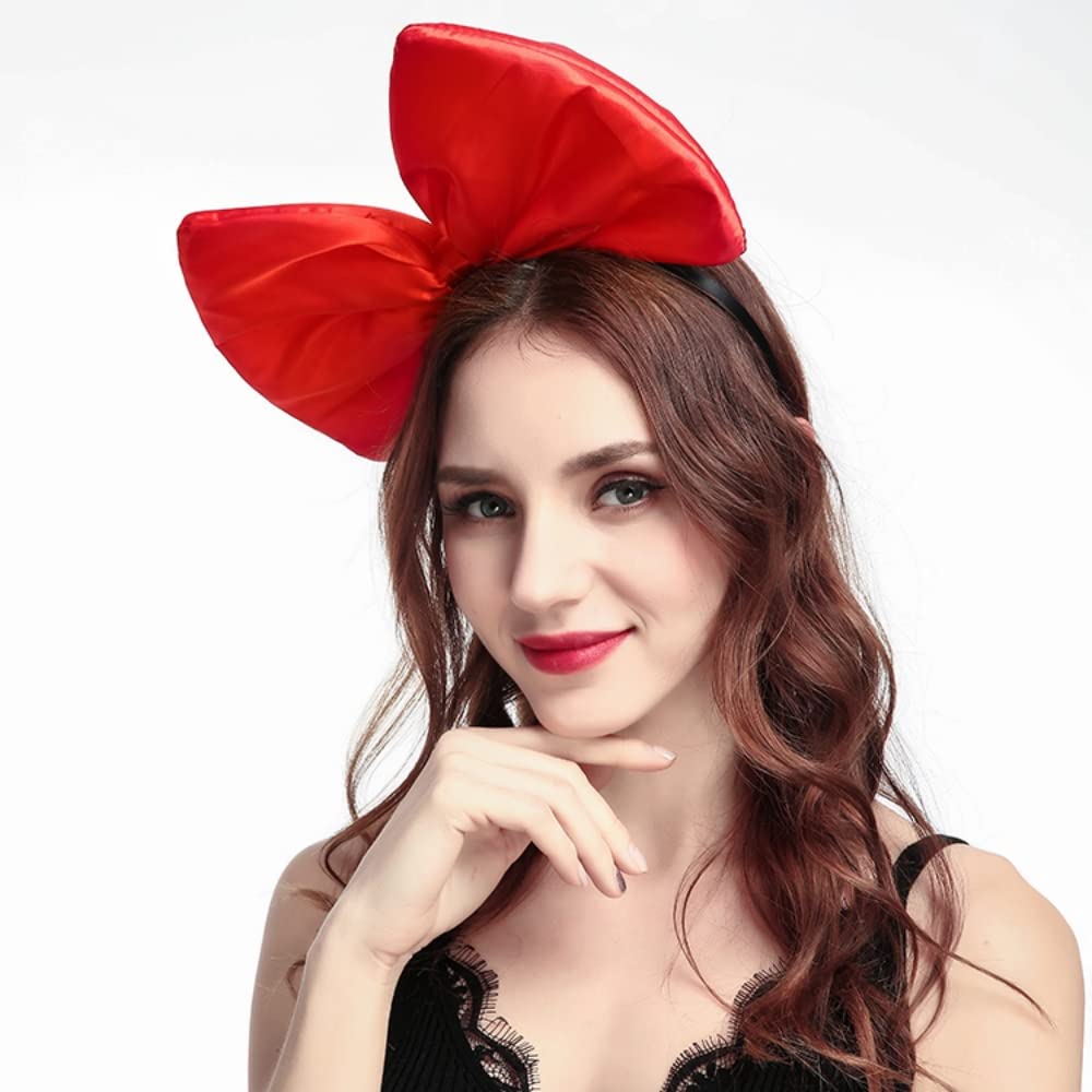 Bubbmi Christmas Red Huge Satin Hair Bow Headband, Oversized Birthday Party Festival Hairband Costume Headwear for Women Girls (