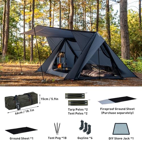 POMOLY Hot Tent Bushcraft Tent, STOVEHUT 20 Ultralight Shelter with 4 Poles for 1-2 Person Camping, Hiking, Backpacking (B...