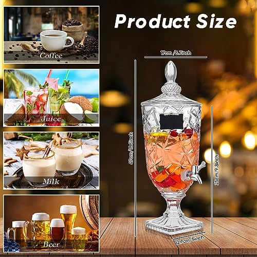 Zhehao 2 Pcs Drink Dispensers for Parties 0.8 Gallon Glass Beverage Dispenser Clear Vintage Crystal Beverage Dispenser wit...