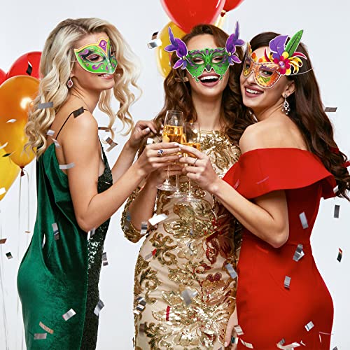 Capoda 24 Pcs Mardi Gras Masks Bulk Masquerade Venetian Costume Mask for Girls Boys Adults Mardi Gras Costume Party Supplies