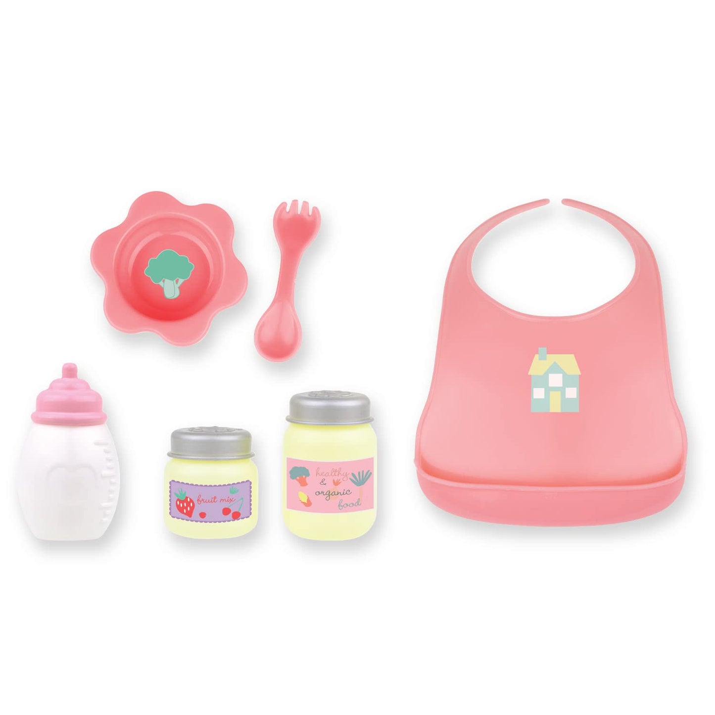 JC Toys - Doll High Chair | Fits Dolls up to 17" | Easy to Clean | Simple Assembly | 7 Piece Play Set| Ages 2+, Pink/Blue