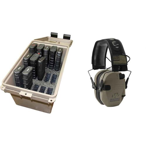 MTM TMC15 Tactical Mag Can and Walker's Razor Slim 23dB Folding Electronic Ear Protection, Tan Patriot