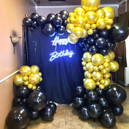 Black and Gold Balloons, 50PCS 12 Inch Black and Gold Confetti Balloon Party Decorations for Birthday,Graduation,New Year...