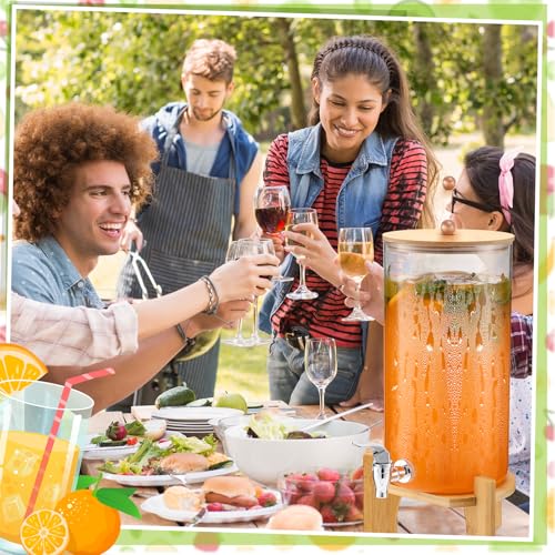 FillTouch 2 Pack 1.5 Gallon Glass Drink Dispensers for Valentine's Party, Beverage Dispensers with Stand, Spigot and Bambo...