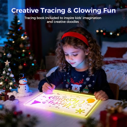 EHINI LED Drawing Board for Kids - 13.7x10.6 Inch Erasable Acrylic Electronic White Boards, with 12 Fluorescent Markers,St...