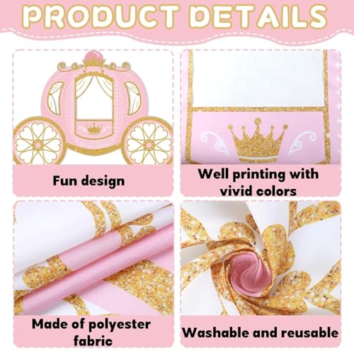 Princess Birthday Party Decorations Princess Carriage Photo Booth Props 63 x 46 in Fabric Backdrop Pink and Gold Door Bann...