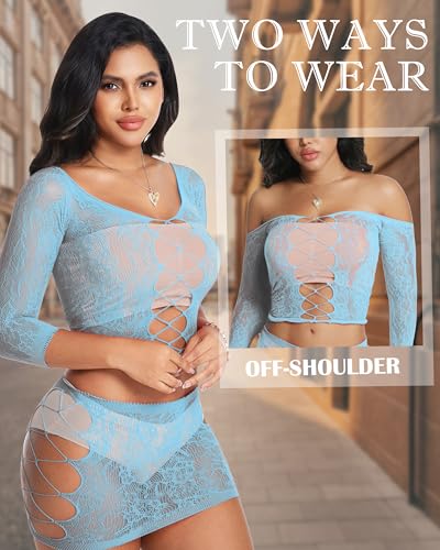 QINMIJIA Womens Lingerie Fishnet Bodysuit See Through Lingerie Babydoll Fishnet Dress Mesh Sexy Outfit