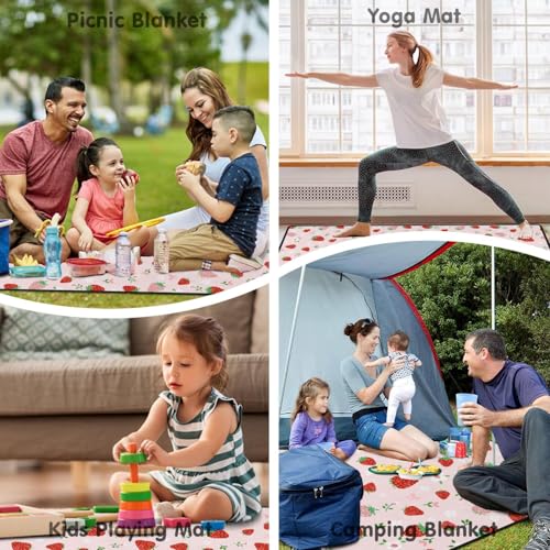 qwpmvhsak Strawberry Bow Picnic Blankets Waterproof Foldable, 60’‘x80'' Portable Outdoor Picnic Mat Water Resistant for Gr...