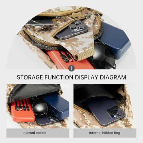 Men's Waterproof Oxford Canvas Messenger Bag with Camouflage Chest Bag for Outdoor Leisure Mountain Hiking, Adjustable Strap