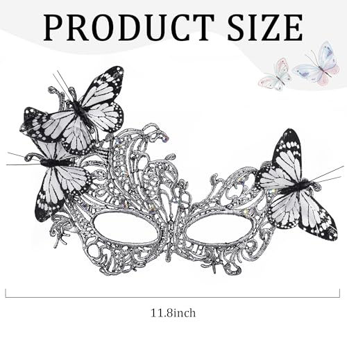 Zinniday Lace Masquerade Masks for Women - 2026 Halloween Venetian Butterfly Mask with Rhinestone