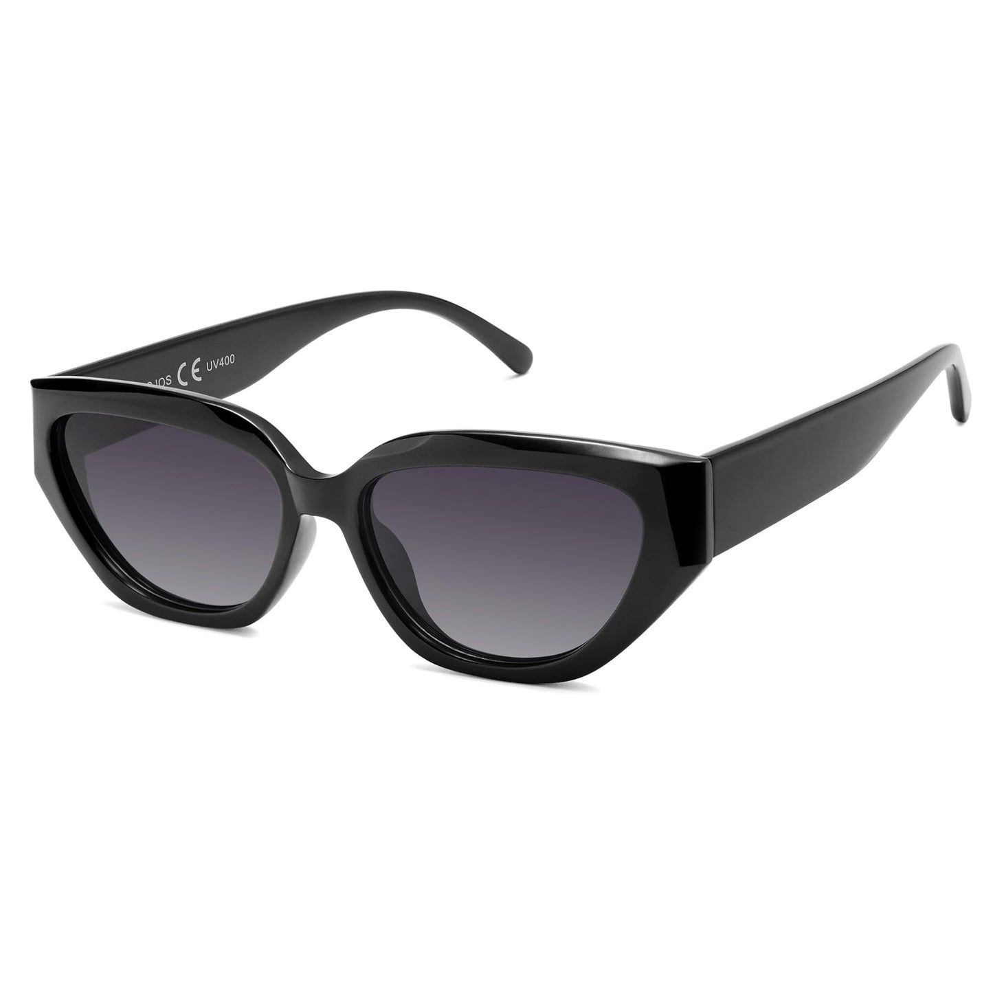 SOJOS Trendy Cute Cat Eye Polarized Sunglasses for Women Fashion Cateye Womens Sunnies SJ2237, Black Frame Grey Grading Lens