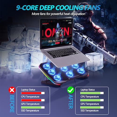 AIMIUZI Laptop Cooling Pad, Gaming Laptop Cooler with 9 Quiet Fans, Laptop Cooling Stand for 12-17 Inch, Laptop Computer F...