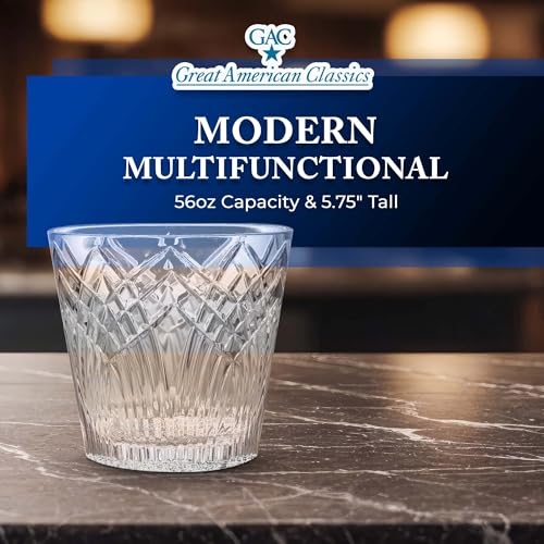 GAC Mouth-Blown Crystal Glass Ice Bucket – 56oz Capacity, 5.75" Tall, Crafted with Diamond Wheels for Ideal Cutting Desig...