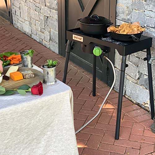 Bayou Classic Dual Patio Camp Stove w/Single Griddle Features Dual 6-in Cast Aluminum Burners 27-in Tall Cooker 13.5-in x ...