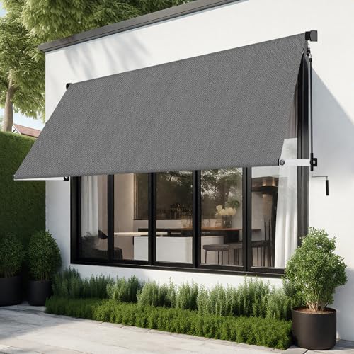 Shade&Beyond 8' X 8' Manual Retractable Awnings for Patio, Outdoor Retractable Patio Awning Sunshade Shelter for Backyard, Garden, Balcony, Grey