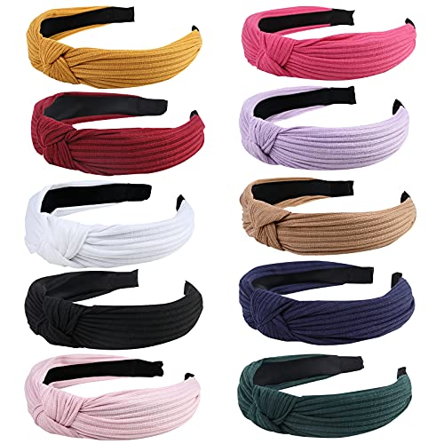 Fishinsea 10 Pack Knotted Wide Headbands for Women Cute Fashion Head Wrap in Solid Color Non-slip Hair Accessories for Dai...