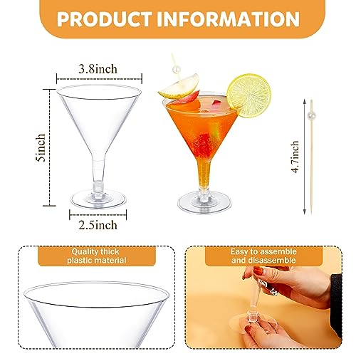KesaPlan 50 Pack Plastic Martini Glasses Disposable Cocktail Glasses 6.5 oz with Cocktail sticks, Ice Cream Dessert Cups f...