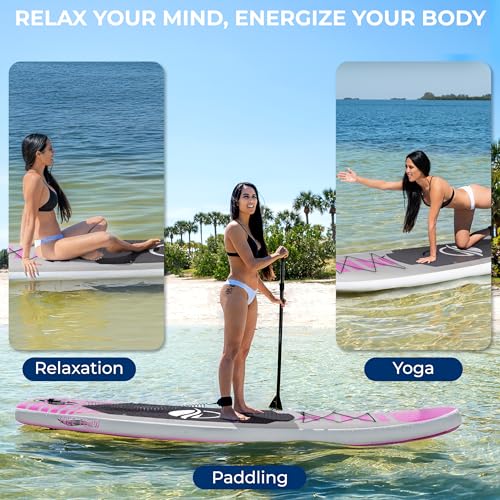 SereneLife 10’6” Inflatable Paddle Board with SUP Accessories, Wide 32” Stand Up Paddle Board, Non-Slip Deck Pad, Adjustab...