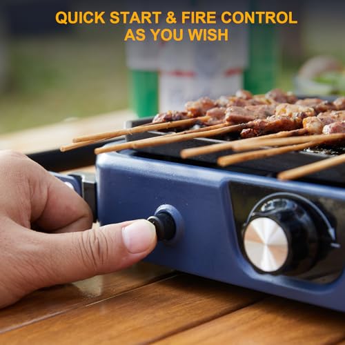 Upgraded WINKIZA 2 Burner Propane Camping Stove with Grill, Foldable Camp Stove with 16,000 BTU, Two Adjustable Burners wi...