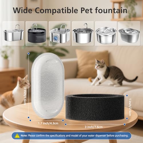 50 Pack Cat Water Fountain Filters for 108/3.2L& 67oz/2L Stainless Steel Pet Water Dispenser Cat/Dog Fountain Filter Repla...