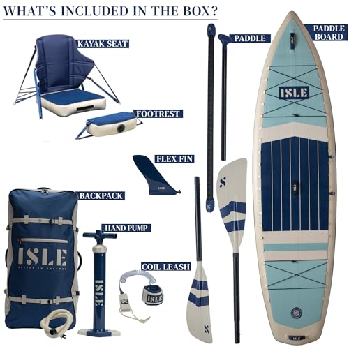 ISLE 2in1 Kayak & Paddle Board Bundle - Stand Up Paddle Board & Kayak, Incl. Seat, Paddle, Pump, Bag, 11.6 x 35.5 x 6 in -...