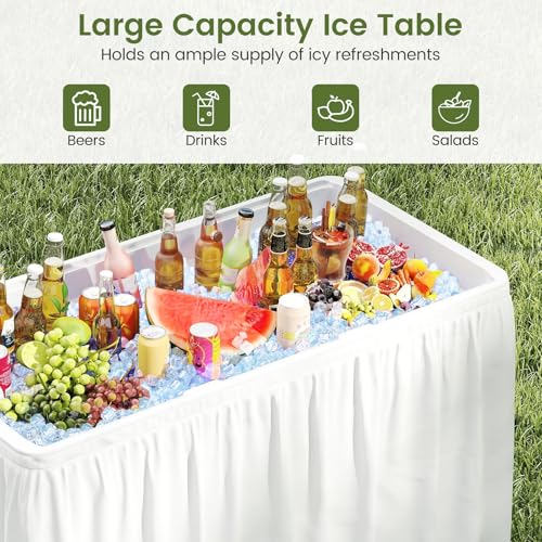 COSTWAY 46” Cooler Table, Folding Ice Table for Parties with Drain, Foldable Bucket & Removable Skirt, Ideal for Tailgate,...