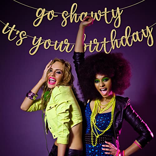 Go Shawty It's Your Birthday Banner, Hip Hop Birthday Party Decorations Supplies, Rap Theme Bday Bunting Sign, Pre-strung,...