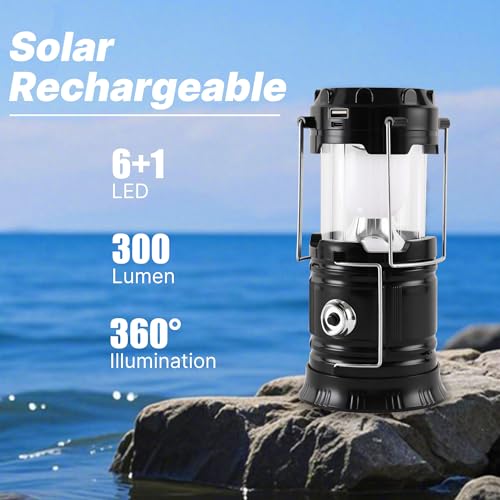Lichamp Collapsible Portable Solar Camping Lantern, USB Rechargeable LED Flashlight - Survival Kits for Power Outages Hurr...