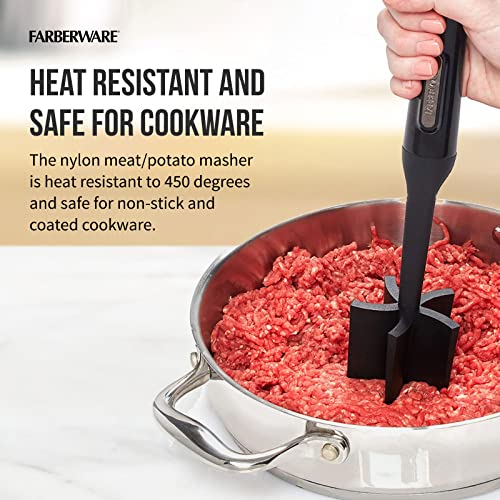 FARBERWARE Nylon Meat and Potato Masher – 5-Blade Ground Meat Chopper, Heat-Resistant to 450°F, Safe for Nonstick Cookwar...