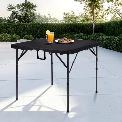 pollilar 34" Folding Card Table Square Foldable Table Plastic Portable with Detachable Legs, Dual Height Adjustable, Heav...