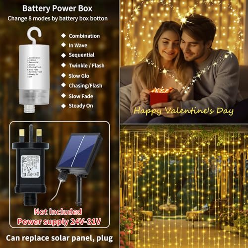 Curtain Lights Battery Operated 10 * 10Ft 300LED Waterfall Light with 8 Modes Remote Dimmable Timer Memory Waterproof Twin...