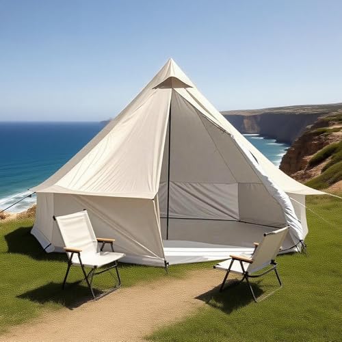 Spacious 4 Person Yurt Tent with Stove Jack, 4-Season Glamping Bell Tent, Waterproof 210D Oxford Cloth, for Family Camping...