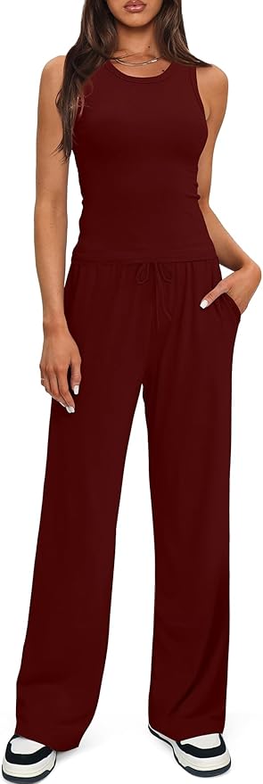 Darong Women's 2 Piece Outfits Lounge Sets Sleeveless Tank Tops Wide Leg Pants Sets Tracksuits Match Sets
