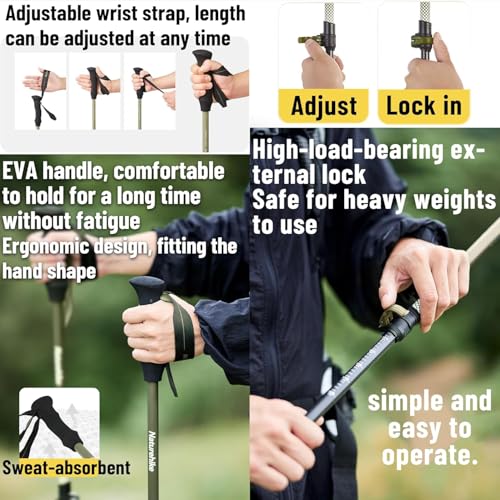2-Pieces 3K Carbon Fiber Trekking Pole-Collapsible and Telescopic 3 Section Ultralight Hiking Pole for Women Men Walking P...