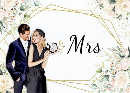 Mr & Mrs White Floral Bridal Shower Backdrop Mr Mrs Wedding Theme Photo Backgrounds 7x5ft Wedding Bride to Be Engagement P...